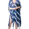 Top It Off Boho Tie Dye Tassel Cover Up In Navy Blue / White In Blue