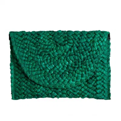 Top It Off Eliza Rattan Woven Straw Clutch In Emerald Green