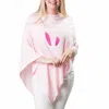 Top It Off Embroidered Bunny Ears Knit Poncho In Pink