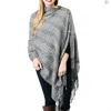 Top It Off Glen Fringe Poncho In Grey In Grey