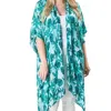 Top It Off Kari Printed Lightweight Kimono Wrap Shawl In Blue Green Tropical Palms Trees