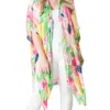 Top It Off Kari Printed Lightweight Kimono Wrap Shawl In Pink Green Yellow Pineapple Blossoms
