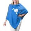 Top It Off Palmetto Moon Lightweight Poncho In Royal Blue In Blue