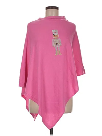 Pre-owned Top It Off Poncho Pink Cowl Neck Sweaters & Sweatshirts