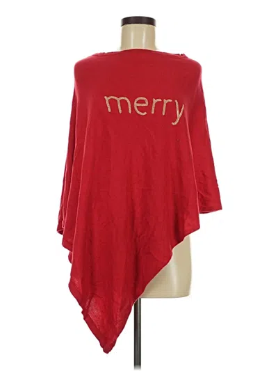 Pre-owned Top It Off Poncho Red One Shoulder Neckline Sweaters & Sweatshirts
