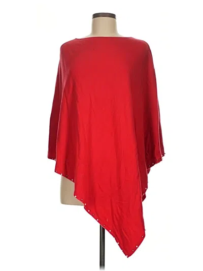 Pre-owned Top It Off Poncho Red One Shoulder Neckline Sweaters & Sweatshirts