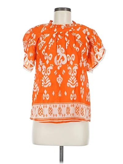 Top It Off Short Sleeve Blouse Orange Keyhole Neckline Tops