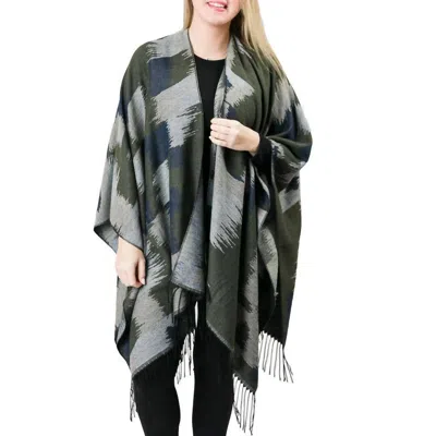 Top It Off Southwest Print Fringe Wrap Shawl In Ruana Olive Green