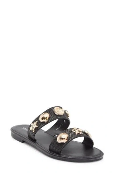 Top Moda Aria Double Strap Slide Sandal In Black