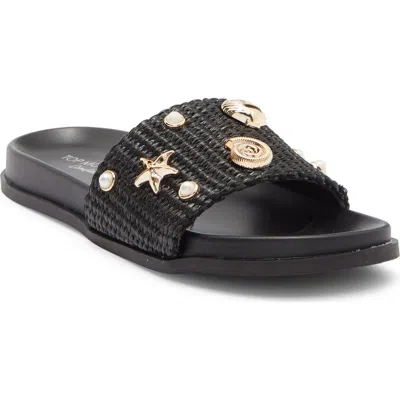 Top Moda Daneia Raffia Slide Sandal In Black