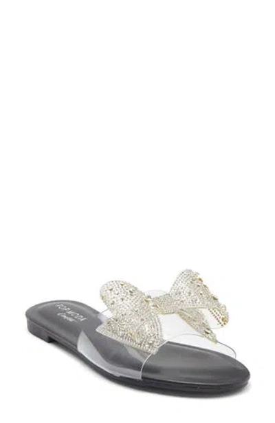 Top Moda Peach Bow Slide Sandal In Black