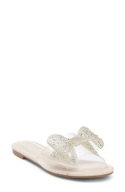 Top Moda Peach Bow Slide Sandal In Gold