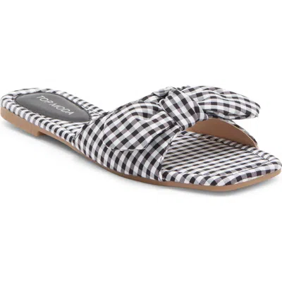 Top Moda Penny Gingham Bow Slide Sandal In Black