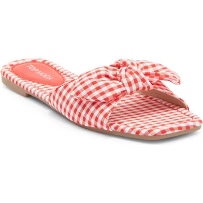 Top Moda Penny Gingham Bow Slide Sandal In Red