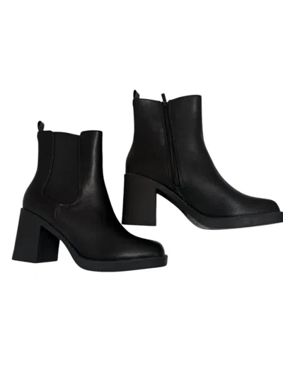 Top Moda Women's Leather Brown Toe Bootie In Black Black