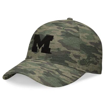 Top Of The World Camo Michigan Wolverines Oht Military Appreciation Hound Adjustable Hat In Green
