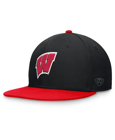 Top Of The World Men's Black/red Wisconsin Badgers Rally Two-tone Fitted Hat In Black,red