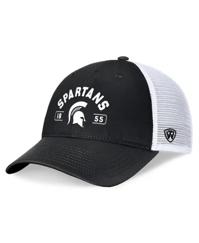 Top Of The World Men's Black/white Michigan State Spartans Free Kick Trucker Adjustable Hat In Black,white