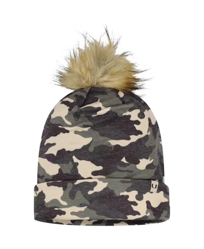 Top Of The World Men's Camo Miami Hurricanes Operation Hat Trick Woven Cuffed With Pom Knit Hat In Green