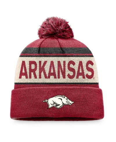 Top Of The World Men's Cardinal Arkansas Razorbacks Prime Cuffed With Pom Knit Hat In Cardinal,cream