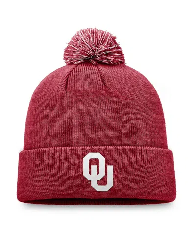 Top Of The World Men's Crimson Oklahoma Sooners Team Logo Cuffed With Pom Knit Hat In Red
