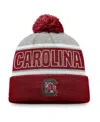 Top Of The World Men's Garnet South Carolina Gamecocks Two-tone Cuffed With Pom Knit Hat In Garnet