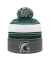 Top Of The World Men's Green Michigan State Spartans Ambient Cuffed With Pom Knit Hat In Multi