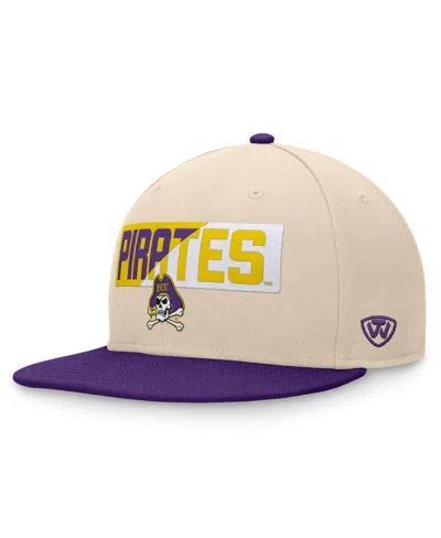 Top Of The World Men's Khaki Ecu Pirates Goalaso Snapback Hat In Khaki,purple