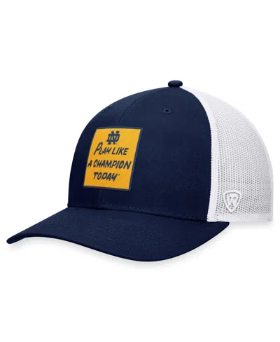 Top Of The World Men's Navy/white Notre Dame Fighting Irish Play Like A Champion Today Patch Trucker Adjustable Hat In Blue