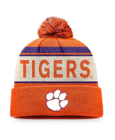 Top Of The World Men's Orange Clemson Tigers Prime Cuffed With Pom Knit Hat In Orange,cream