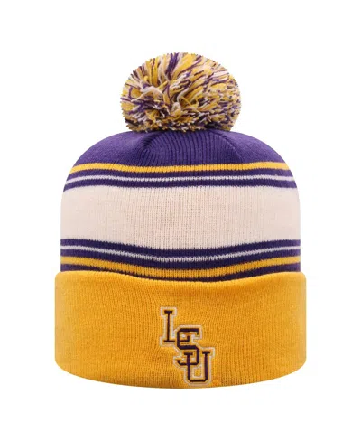 Top Of The World Men's Purple Lsu Tigers Ambient Cuffed With Pom Knit Hat In Yellow