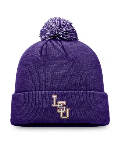 Top Of The World Men's Purple Lsu Tigers Team Logo Cuffed Knit Pom With Hat