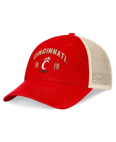 Top Of The World Men's Red Cincinnati Bearcats Heritage Waylon Trucker Adjustable Hat In Red,natural