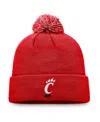 Top Of The World Men's Red Cincinnati Bearcats Team Logo Cuffed With Pom Knit Hat