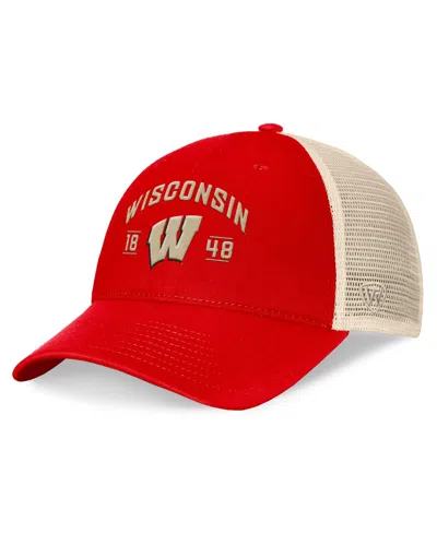 Top Of The World Men's Red Wisconsin Badgers Heritage Waylon Trucker Adjustable Hat In Red,natural