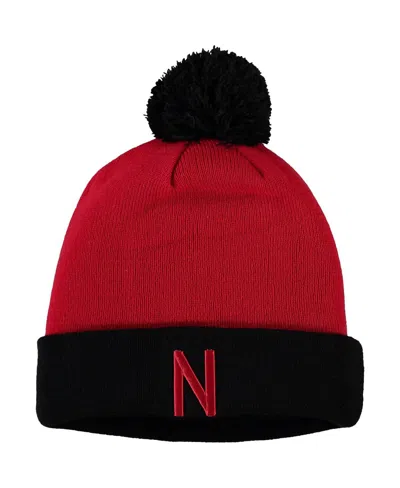 Top Of The World Men's Scarlet And Black Nebraska Huskers Core 2-tone Cuffed Knit Hat With Pom In Scarlet,black
