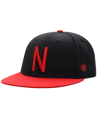 TOP OF THE WORLD MEN'S TOP OF THE WORLD BLACK, SCARLET NEBRASKA HUSKERS TEAM COLOR TWO-TONE FITTED HAT
