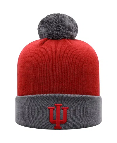 Top Of The World Men's  Crimson And Gray Indiana Hoosiers Core 2-tone Cuffed Knit Hat With Pom In Crimson,gray