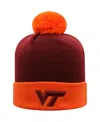 Top Of The World Men's  Maroon And Orange Virginia Tech Hokies Core 2-tone Cuffed Knit Hat With Pom In Maroon,orange