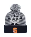 Top Of The World Navy Syracuse Orange Line Up Cuffed Knit Hat With Pom In Navy