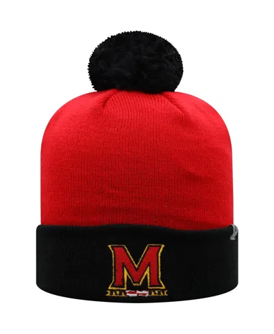 Top Of The World Men's  Red, Black Maryland Terrapins Core 2-tone Cuffed Knit Hat With Pom In Red,black