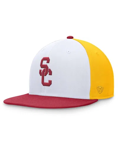 Top Of The World Men's White/cardinal Usc Trojans Tri-tone Heritage Collector Fitted Hat In White,cradinal
