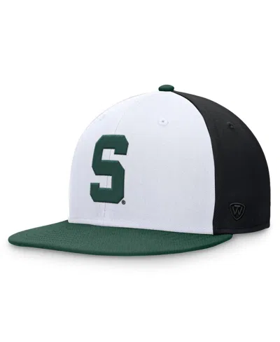 Top Of The World Men's White/green Michigan State Spartans Tri-tone Heritage Collector Fitted Hat In White,green