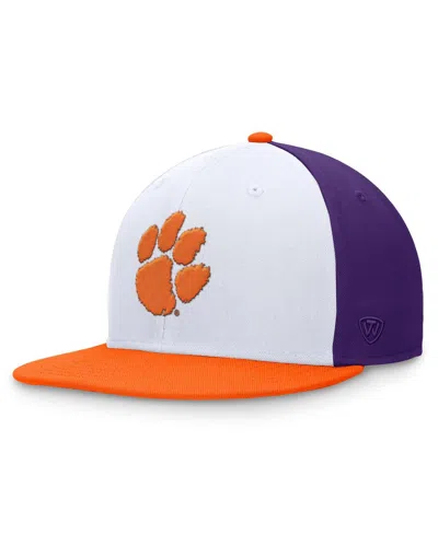 Top Of The World Men's White/orange Clemson Tigers Tri-tone Heritage Collector Fitted Hat In White,orange