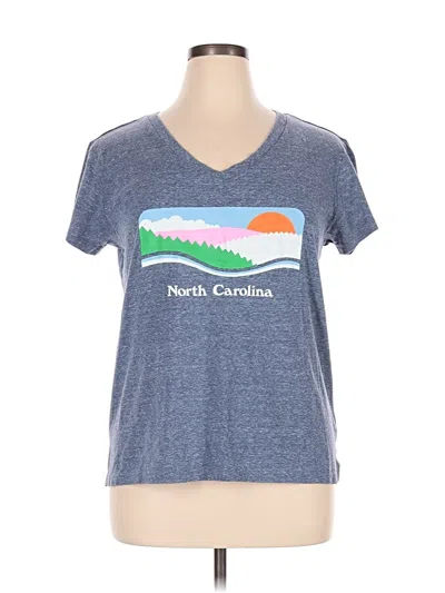 Pre-owned Top Of The World Short Sleeve T-shirt Blue V-neck Tops