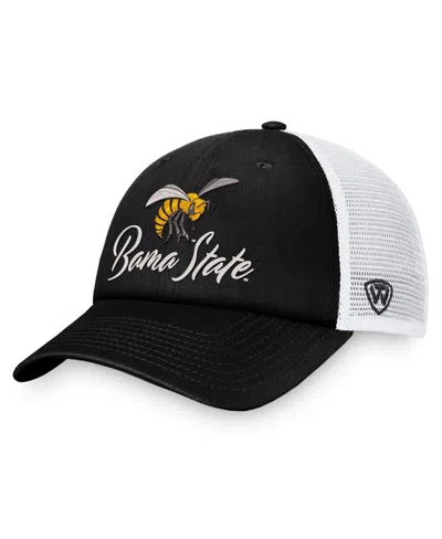 Top Of The World Women's Black/white Alabama State Hornets Charm Trucker Adjustable Hat In Black,white