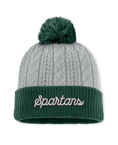 Top Of The World Women's Gray/green Michigan State Spartans Becca Cuffed Knit Hat With Pom In Gray,green
