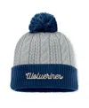 Top Of The World Women's Gray/navy Michigan Wolverines Becca Cuffed Knit Hat With Pom In Gray,navy