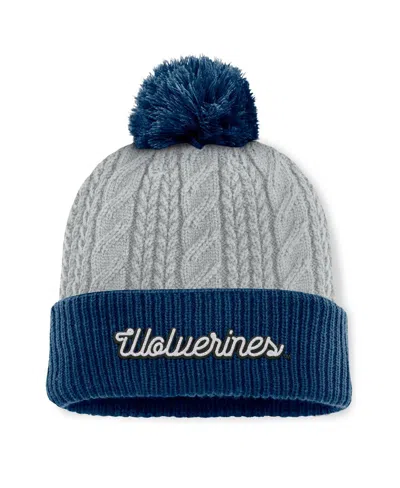 Top Of The World Women's Gray/navy Michigan Wolverines Becca Cuffed Knit Hat With Pom In Gray,navy