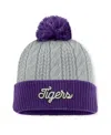 Top Of The World Women's Gray/purple Lsu Tigers Becca Cuffed Knit Hat With Pom In Gray,purple
